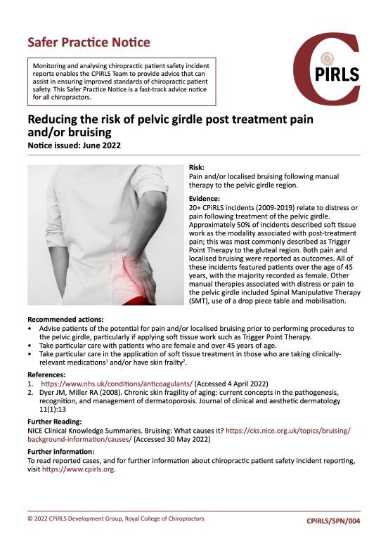 CPiRLS, Safer Practice Notice, pelvic girdle pain